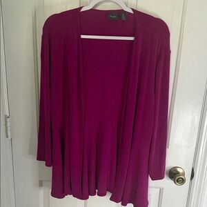 Chicos Travelers 3/4 Sleeve Open-Front Raspberry Draped Cardigan, Wrinkle Free